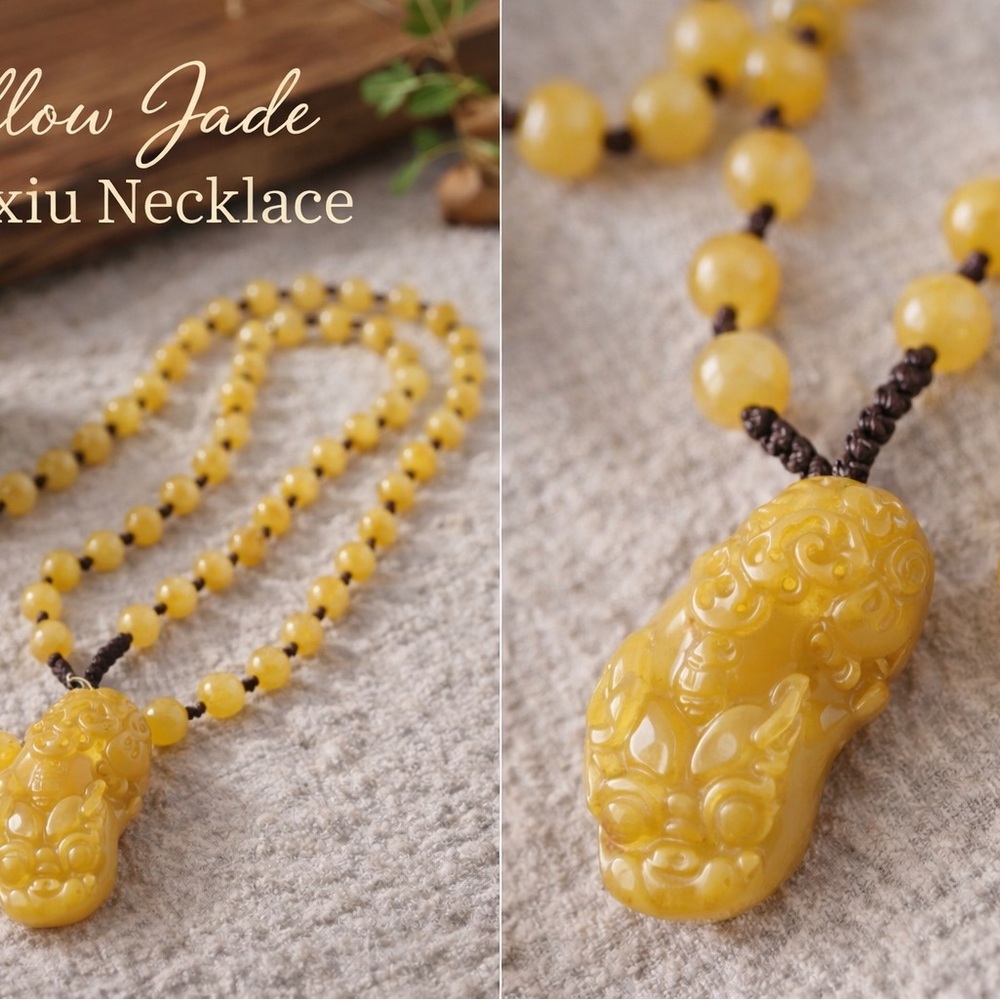 Yellow Jade Pixiu Necklace – Symbol of Wealth & Protection